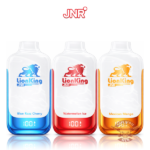 JNR Lion King 50000 Puffs 5% Nicotine Disposable Vape in three flavors: Blue Razz Cherry, Watermelon Ice, and Mexican Mango. Each vape features a sleek design with vibrant colors and the brand's logo