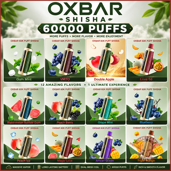 Oxbar Shisha 60000 Puffs Disposable Vape All Flavours vapdubaihub.ae
